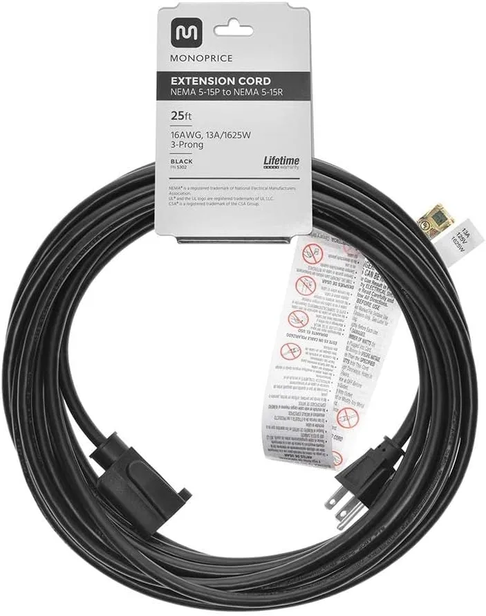 Monoprice Extension Cord NEMA 5-15P to 5-15R 16AWG 13A