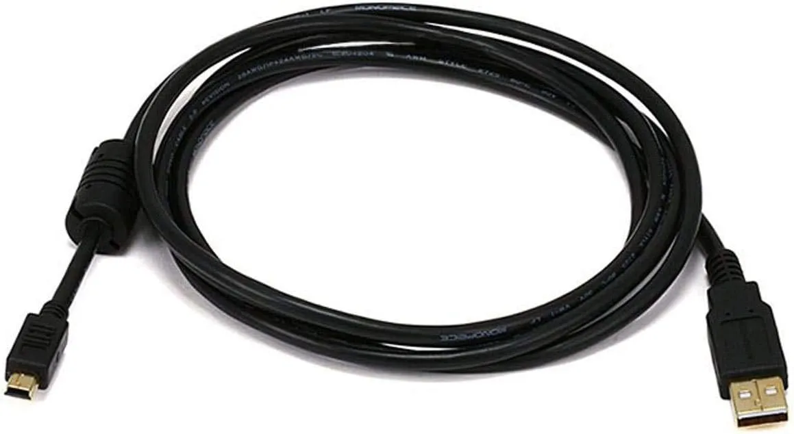 Monoprice 3-Feet USB 2.0 A Male to Mini-B 5pin Male 28/24AWG Cable with Ferrite Core (Gold Plated) (105447),Black