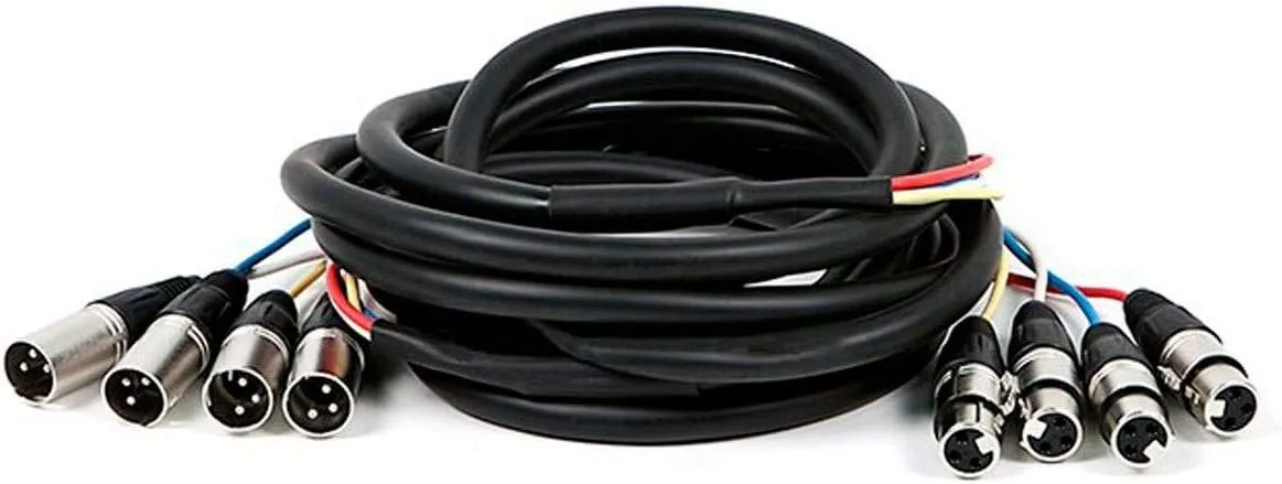 Monoprice 4-Channel XLR Male to XLR Female Snake Cable - 3 Feet - Black/Silver, Metal Connector Housings