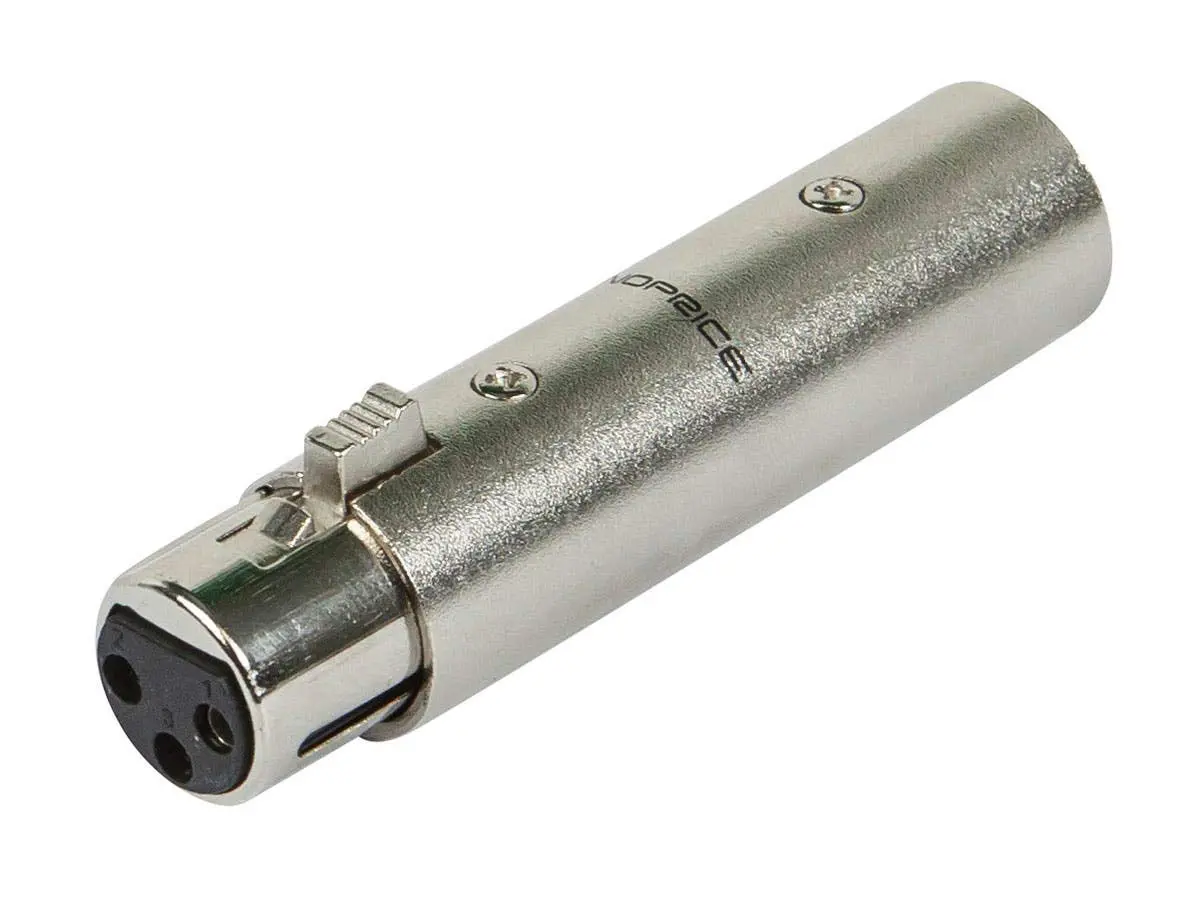 Monoprice 5-Pin Male to 3-Pin Female DMX Converter - Silver, Anodized Aluminum Adapter With Lock Release Button
