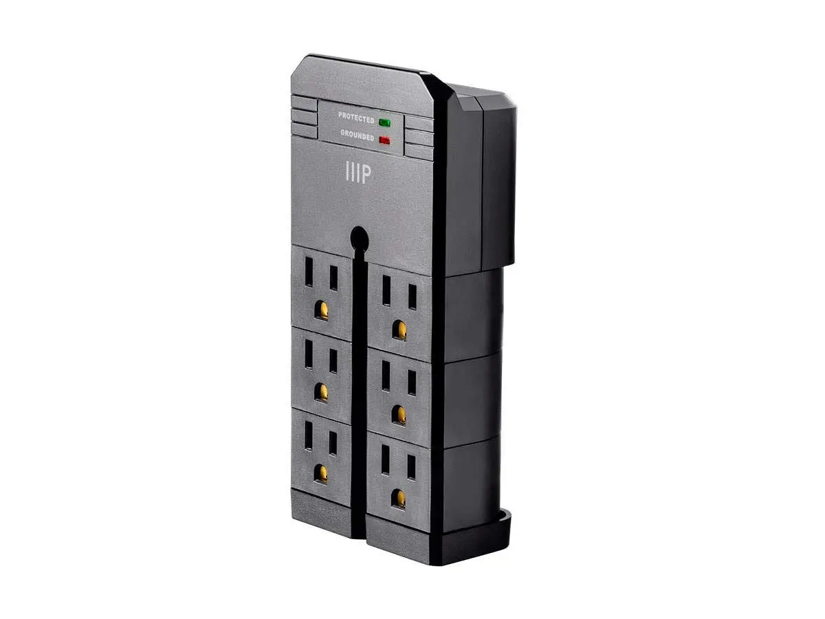Monoprice 115876 6 Outlet Rotating Power Surge Protector Wall Tap - Black | UL Rated 2
