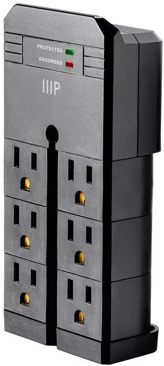 Monoprice 115876 6 Outlet Rotating Power Surge Protector Wall Tap - Black | UL Rated 2