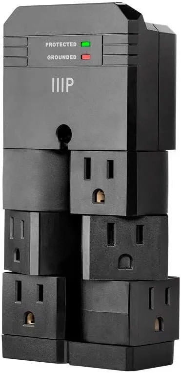 Monoprice 115876 6 Outlet Rotating Power Surge Protector Wall Tap - Black | UL Rated 2