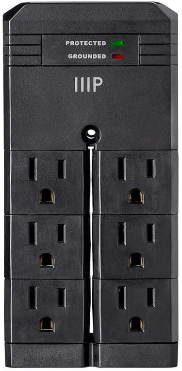 Monoprice 115876 6 Outlet Rotating Power Surge Protector Wall Tap - Black | UL Rated 2