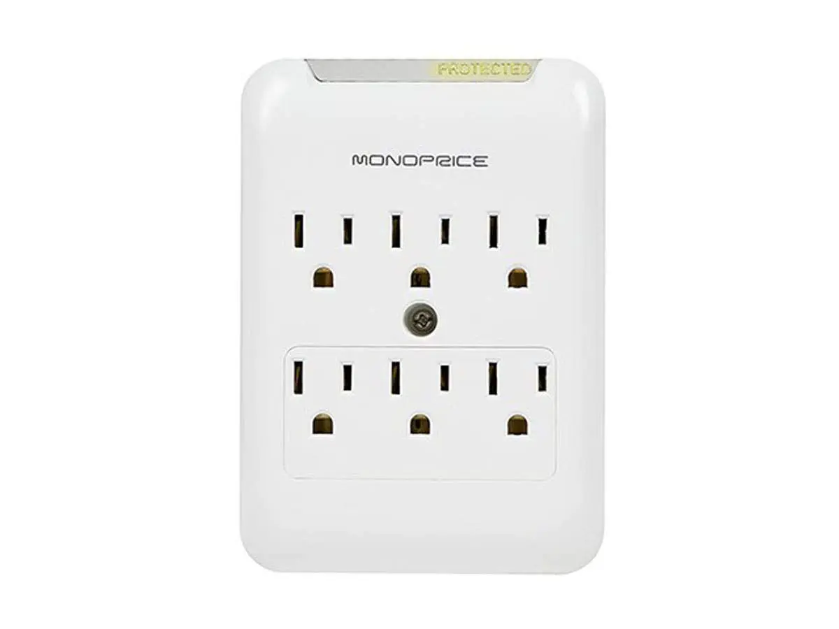 Monoprice Power & Surge - 6 Outlet Surge Protector Slim Wall Tap - White | UL Rated