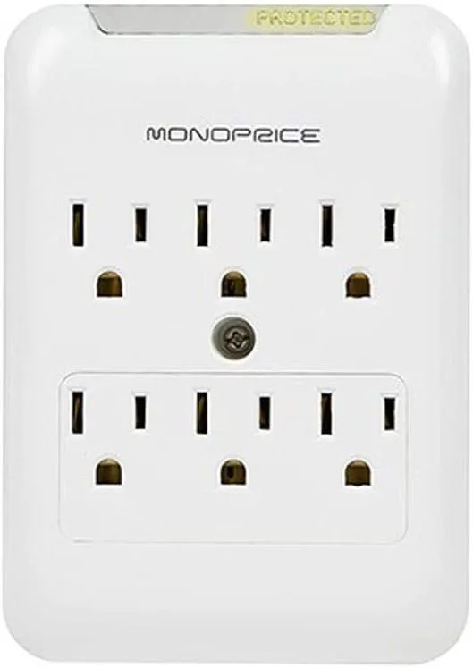 Monoprice Power & Surge - 6 Outlet Surge Protector Slim Wall Tap - White | UL Rated