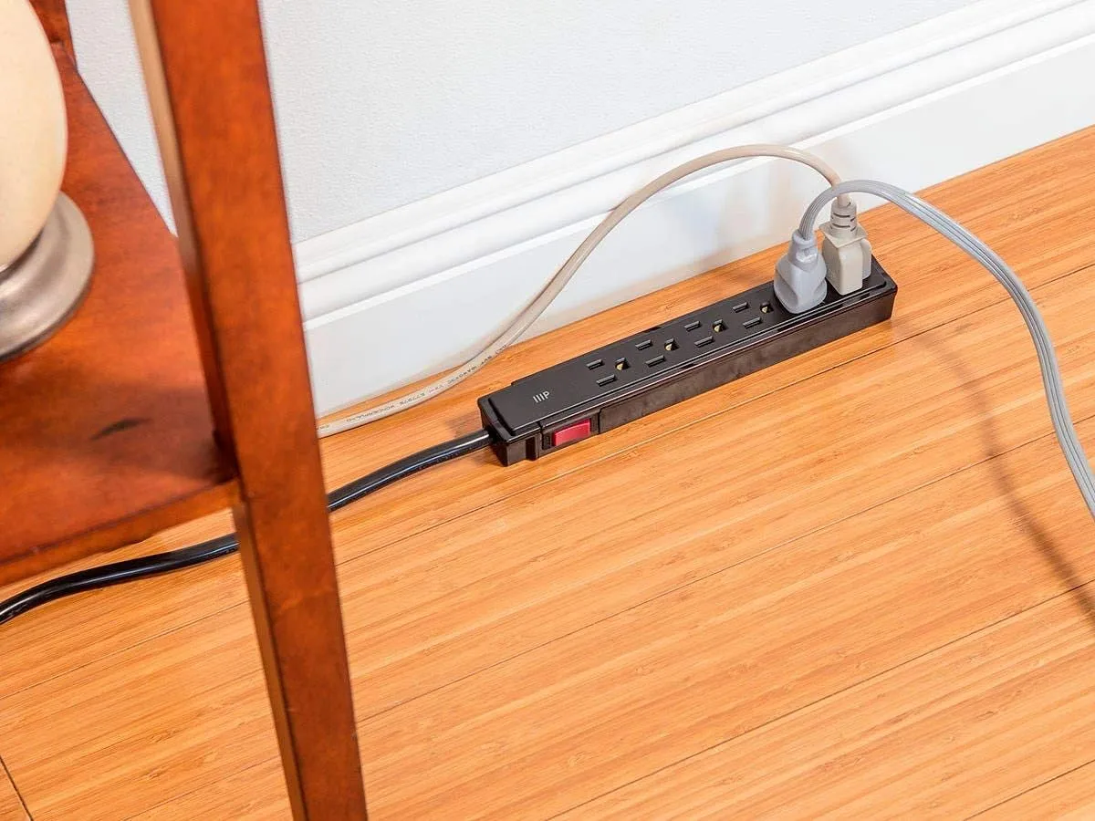 Monoprice 6 Outlet Surge Protector Power Strip - 2 Feet - Black (2 Pack) Heavy Duty Cord | UL Rated, 201 Joules