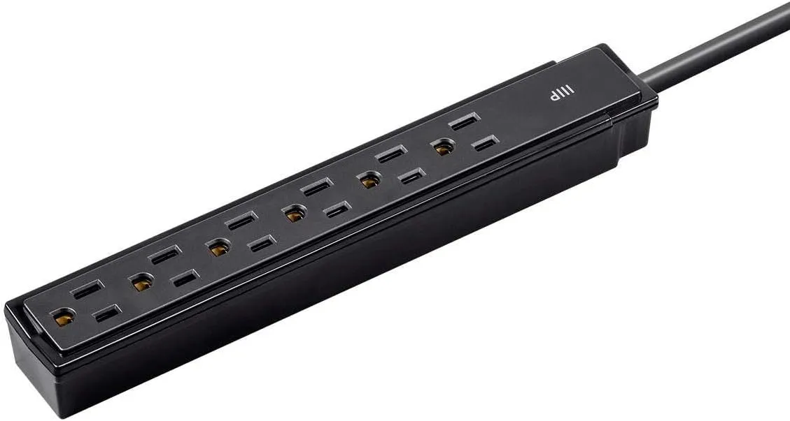 Monoprice 6 Outlet Surge Protector Power Strip - 2 Feet - Black (2 Pack) Heavy Duty Cord | UL Rated, 201 Joules