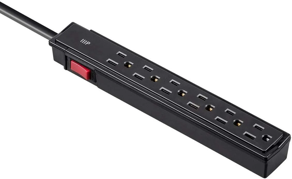 Monoprice 6 Outlet Surge Protector Power Strip - 2 Feet - Black (2 Pack) Heavy Duty Cord | UL Rated, 201 Joules