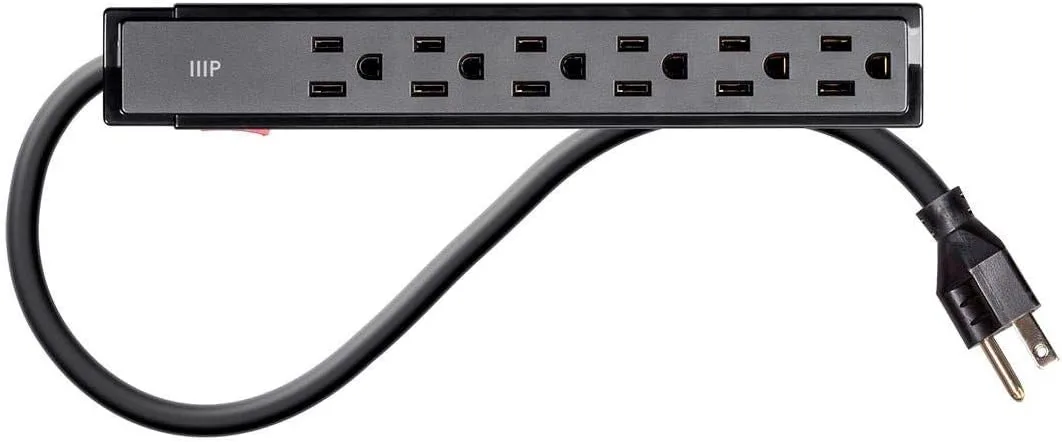 Monoprice 6 Outlet Surge Protector Power Strip - 2 Feet - Black (2 Pack) Heavy Duty Cord | UL Rated, 201 Joules