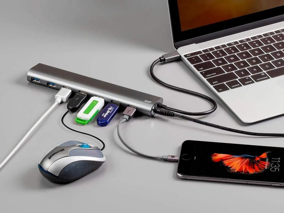 Monoprice 7 Port USB-C Hub - Aluminum, SuperSpeed Transfer Rates, Compatible With Apple MacBook, Google Chromebook & More