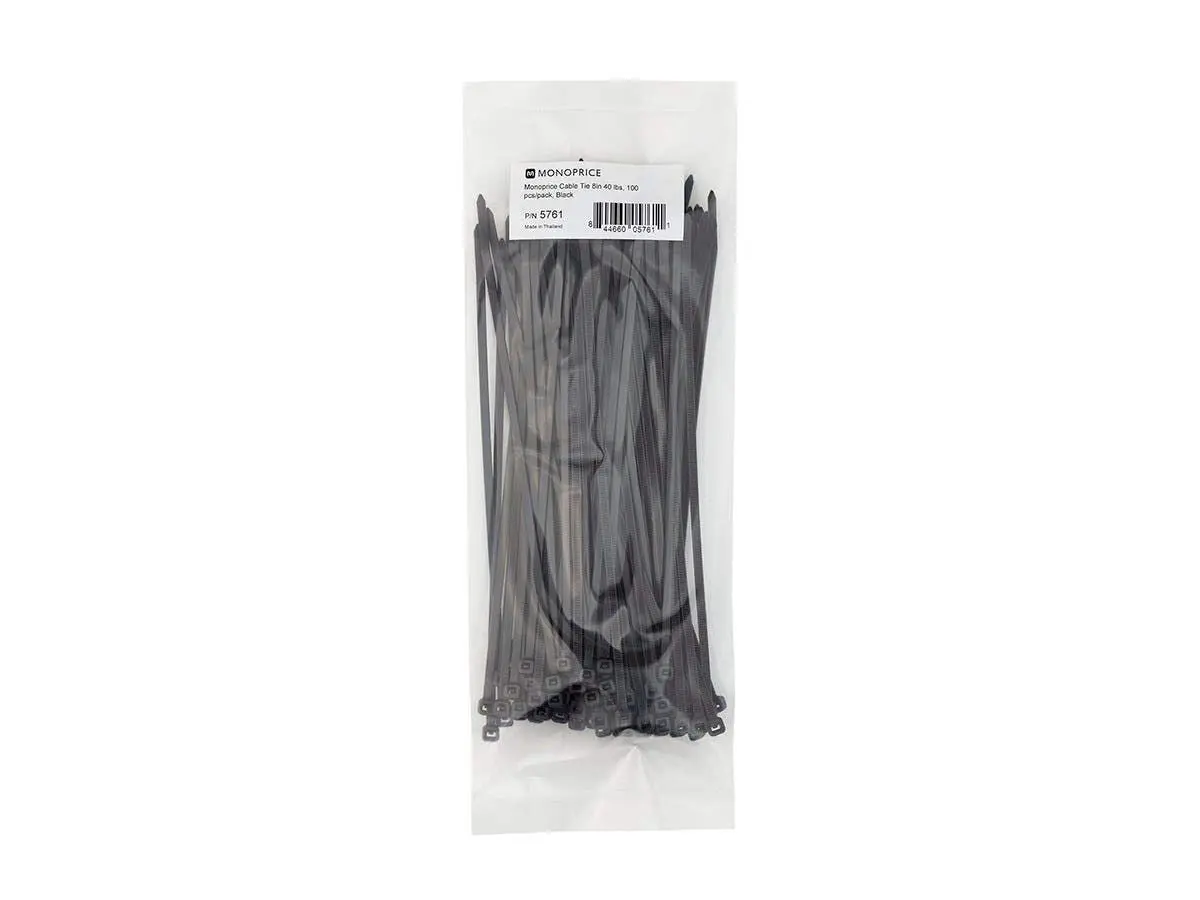 MONOPRICE Cable Ties 100-Piece Pack Nylon Zip Ties - Black