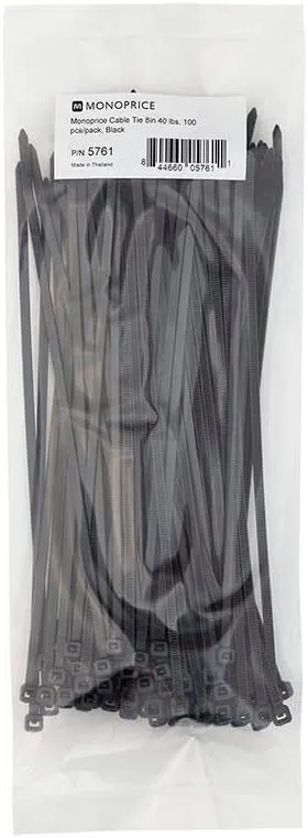 MONOPRICE Cable Ties 100-Piece Pack Nylon Zip Ties - Black