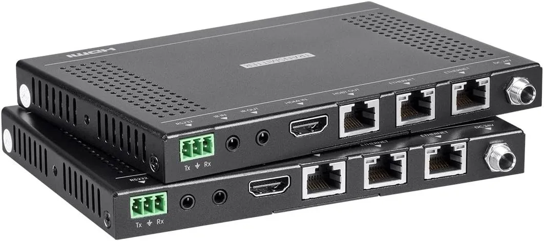 Monoprice 4K Pro HDBaseT Extender Kit, 100 Meters with PoH, RS232, HDCP 2.2, Black - Blackbird Series