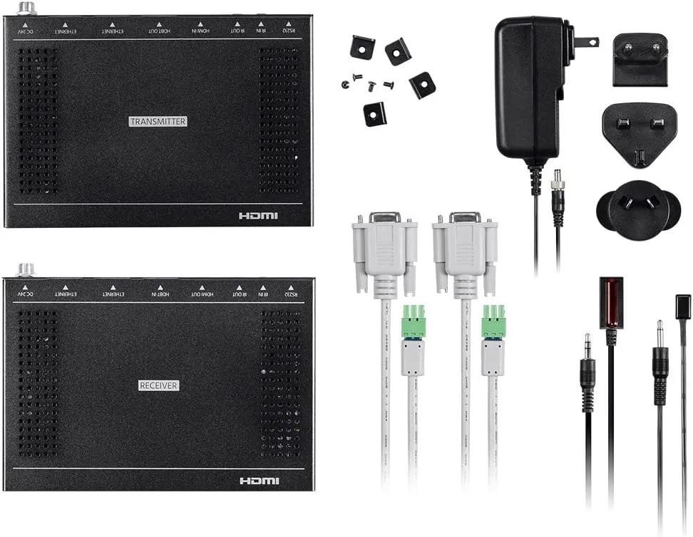 Monoprice 4K Pro HDBaseT Extender Kit, 100 Meters with PoH, RS232, HDCP 2.2, Black - Blackbird Series