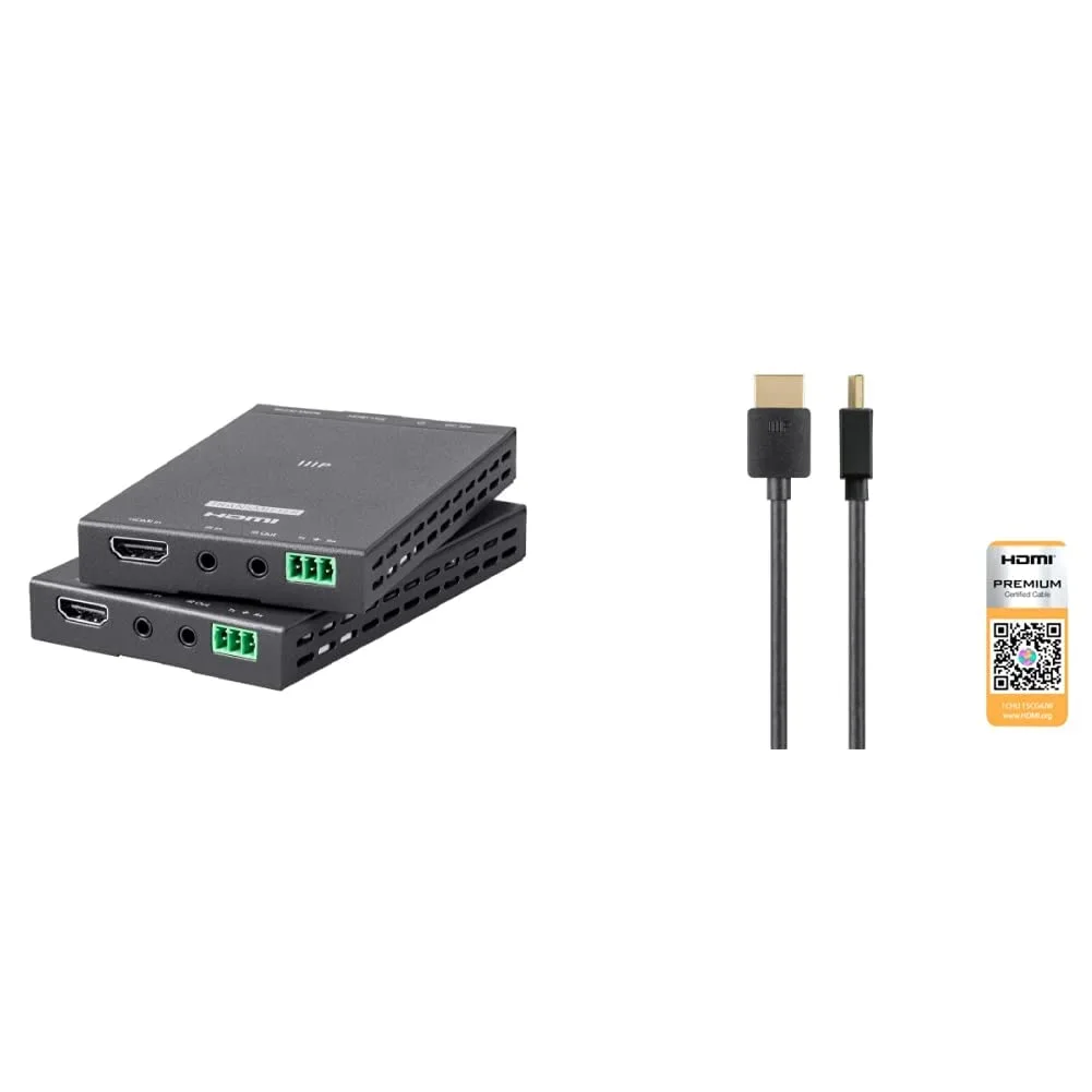 Monoprice 4K Pro HDBaseT Extender Kit, IR, 70 Meters with PoC, RS232, HDCP 2.2