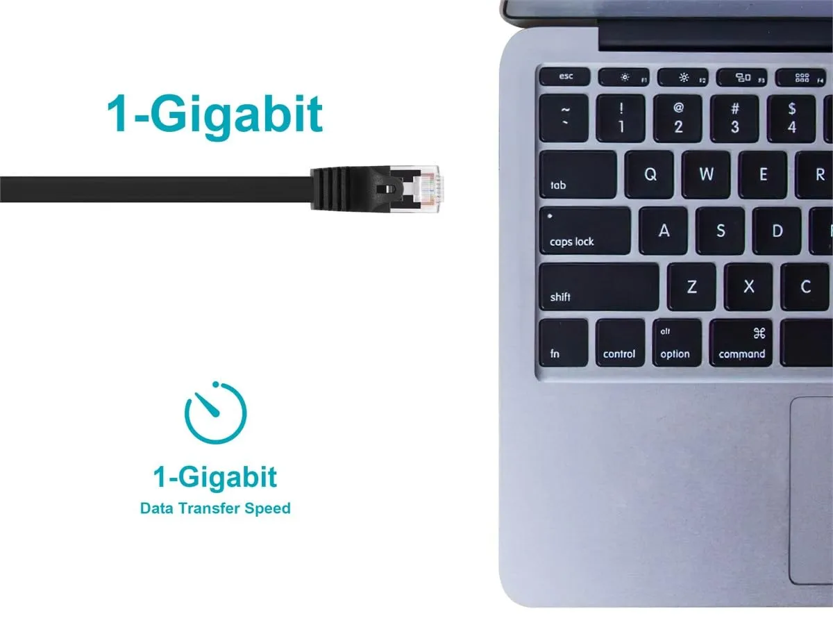 Monoprice Cat5e 1ft Black Flat Patch Cable UTP 30AWG 350MHz Pure Bare Copper Snagless RJ45 Flexboot Series Ethernet Cable 1