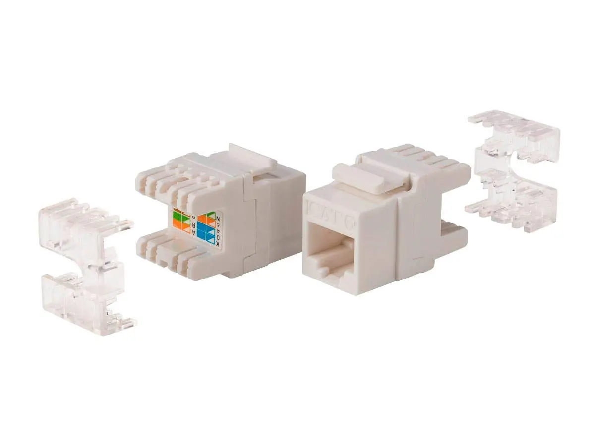 Monoprice Cat6 Punch Down Keystone Jack - Short Body, 180-Degree, 8P8C, for 22-24AWG Solid Wire, White