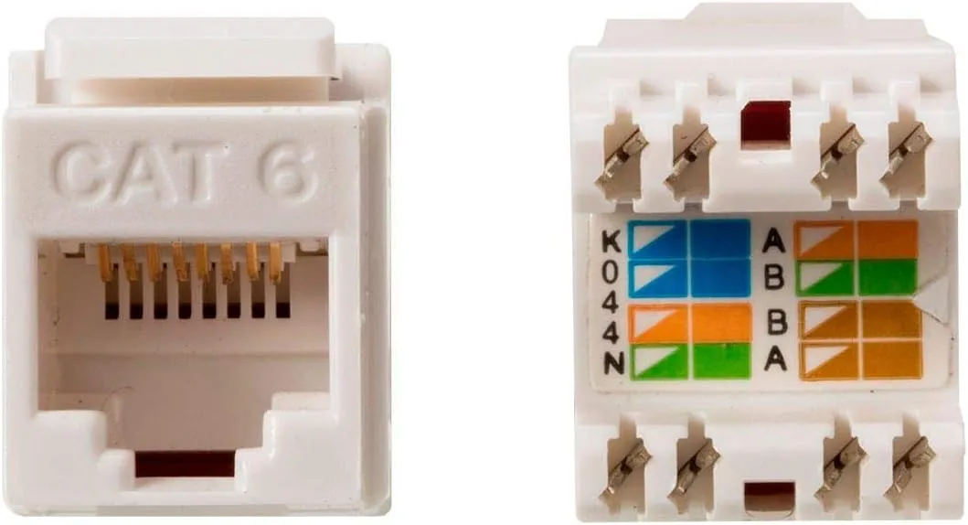 Monoprice Cat6 Punch Down Keystone Jack - Short Body, 180-Degree, 8P8C, for 22-24AWG Solid Wire, White