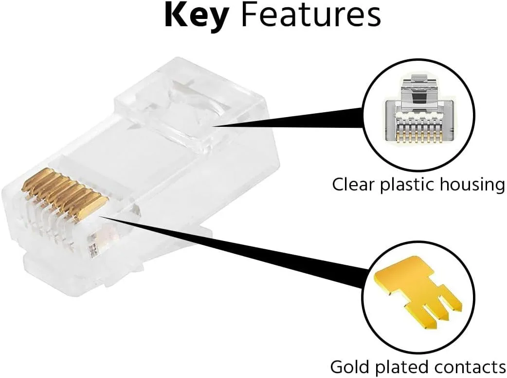 Monoprice Cat6 Plug Solid W/Insert 50U 100pcs/Bag Clear Solid