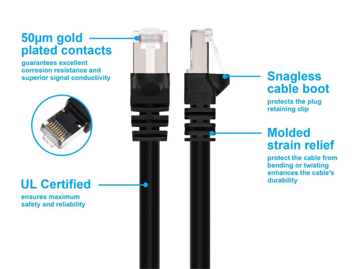 Monoprice Cat6A Shielded (S/FTP) Ethernet Patch Cable - 26AWG Pure Bare Copper Snagless RJ45 Fullboot