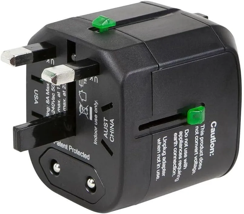Monoprice Compact Cube Universal Travel Adapter, Supports International Power Outlets, Black