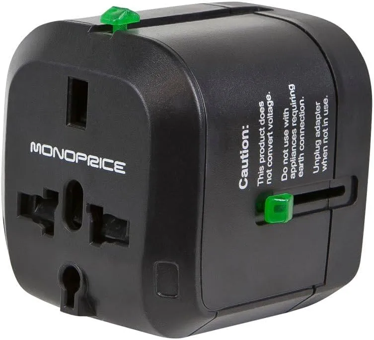Monoprice Compact Cube Universal Travel Adapter, Supports International Power Outlets, Black