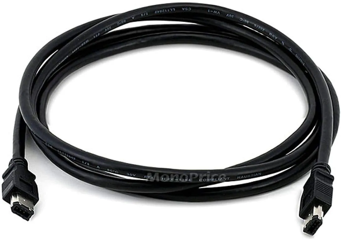 Monoprice 6-Feet IEEE-1394 FireWire iLink DV Cable 6P-6P M/M, Black (100031) 6 Feet Black