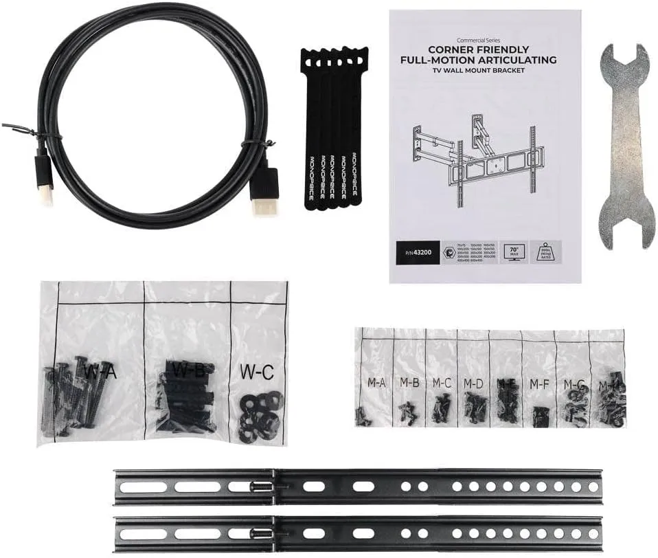 Monoprice Premium Full Motion TV Wall Mount Bracket Corner Friendly for 32" to 70" TVs up to 99lbs, Max VESA 600x400