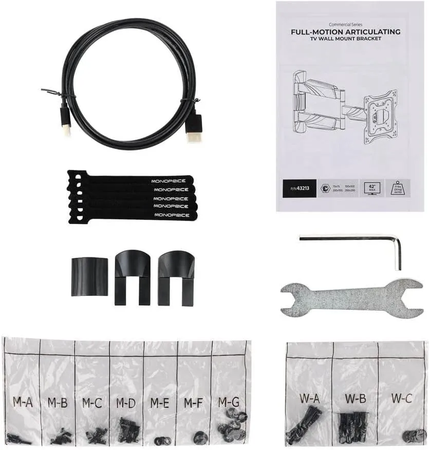 Monoprice Platinum Full Motion TV Wall Mount Bracket for 23" to 42" TVs up to 77lbs, Max VESA 200x200