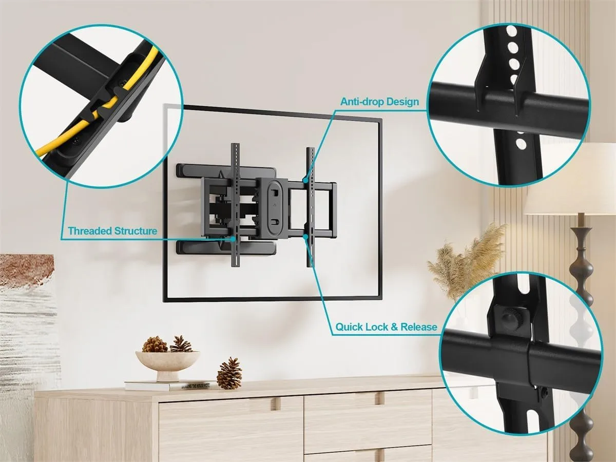 Monoprice Essential Full Motion TV Wall Mount Bracket Low Profile for 37" to 80" TVs up to 99lbs, Max VESA 600x400