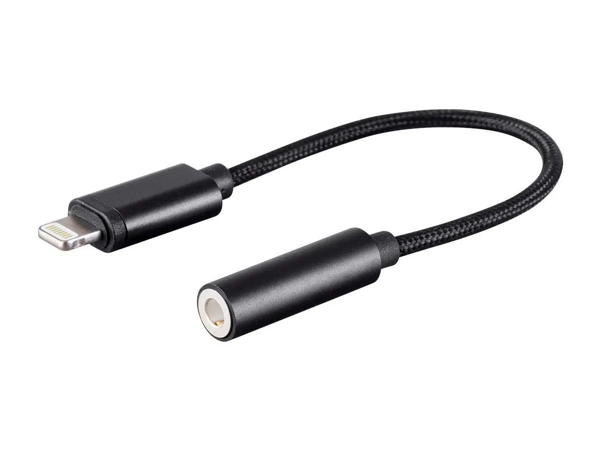 Monoprice MFi Certified Lightning to 3.5mm Jack Audio Adapter - Nylon Braided, Black
