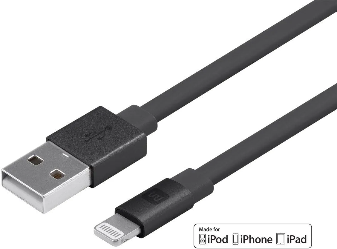 Monoprice Flat Apple MFi Certified Lightning to USB Type-A Charging Cable, 3 Feet, Black - Premium Series 3 Feet Black