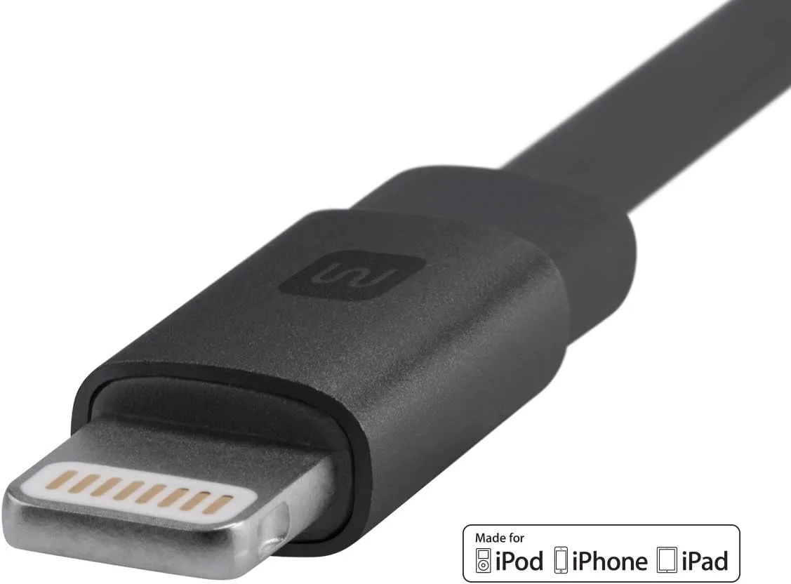 Monoprice Flat Apple MFi Certified Lightning to USB Type-A Charging Cable, 3 Feet, Black - Premium Series 3 Feet Black