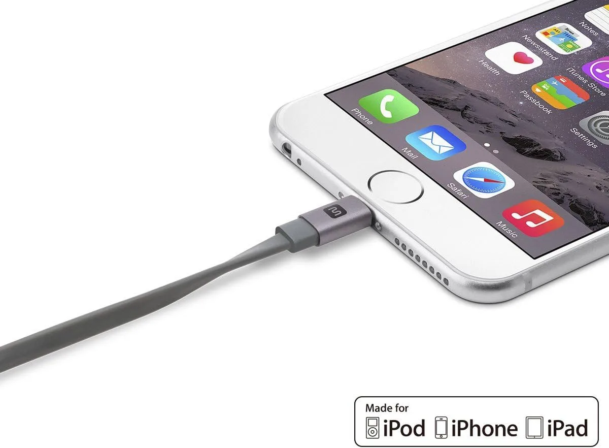Monoprice Flat Apple MFi Certified Lightning to USB Type-A Charging Cable, 3 Feet, Black - Premium Series 3 Feet Black
