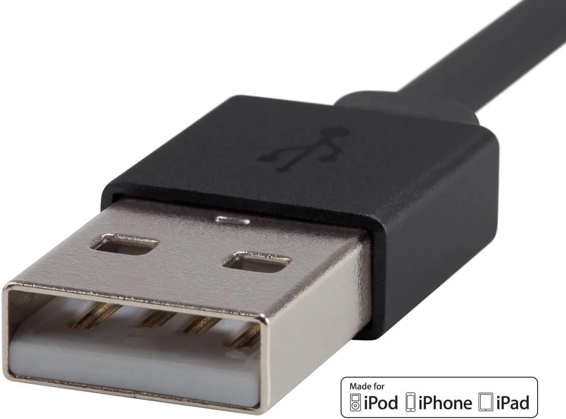 Monoprice Flat Apple MFi Certified Lightning to USB Type-A Charging Cable, 3 Feet, Black - Premium Series 3 Feet Black