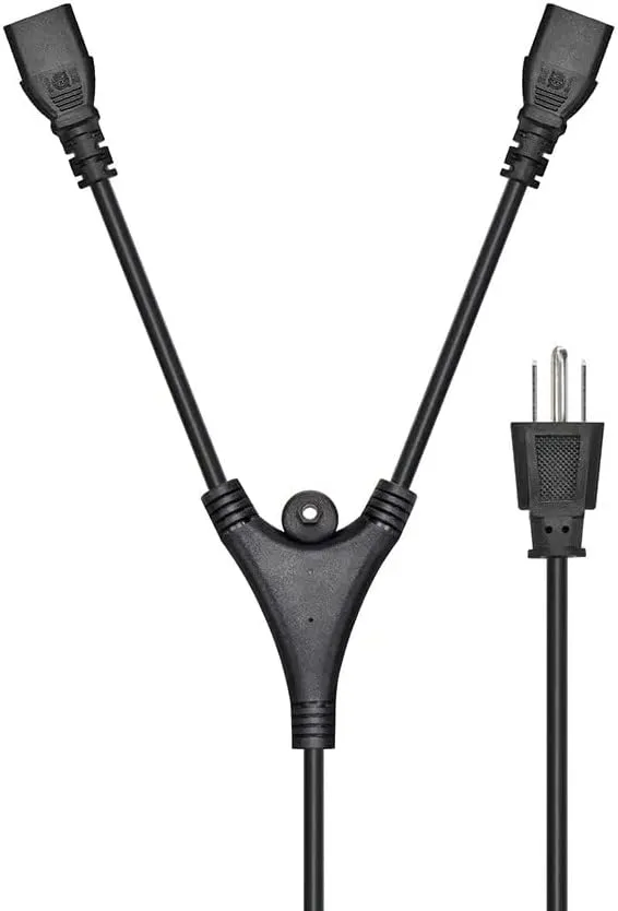 Monoprice Power Cord Splitter - NEMA 5-15P to 2X IEC 60320 C13, 10 Amp, 1250 Watt, SVT, 18AWG, 6 Feet, Black