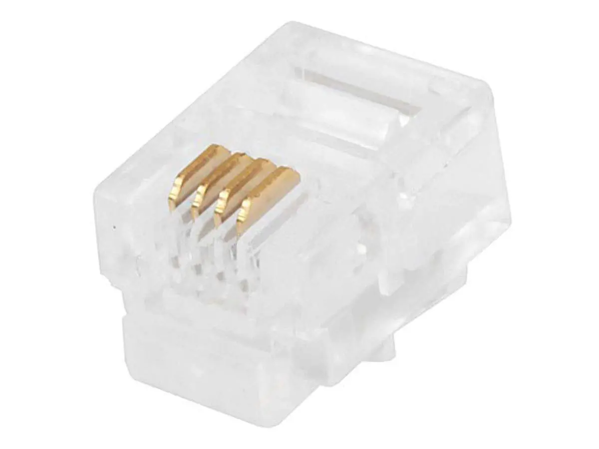 Monoprice 6P4C RJ11 Modular Plugs - For Round Solid/Stranded Cable, 3 Prongs, 50 Pack, Clear