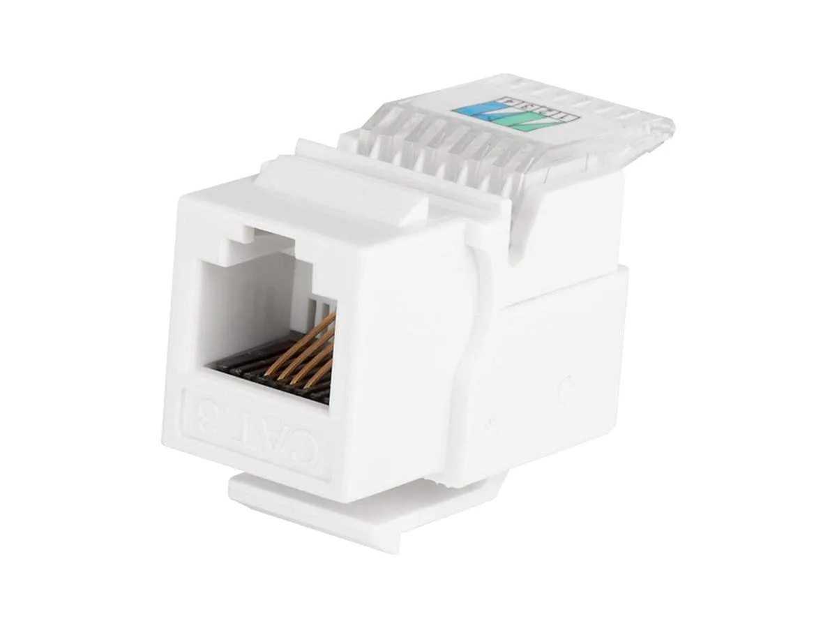 Monoprice RJ11 Toolless 180-Degree Keystone Jack - For 22-26AWG Solid Wire, White 1 Count (Pack of 1)
