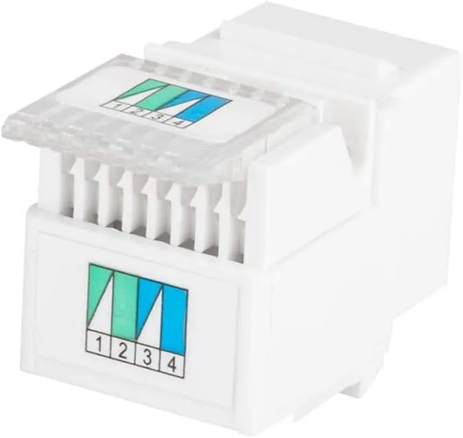 Monoprice RJ11 Toolless 180-Degree Keystone Jack - For 22-26AWG Solid Wire, White 1 Count (Pack of 1)