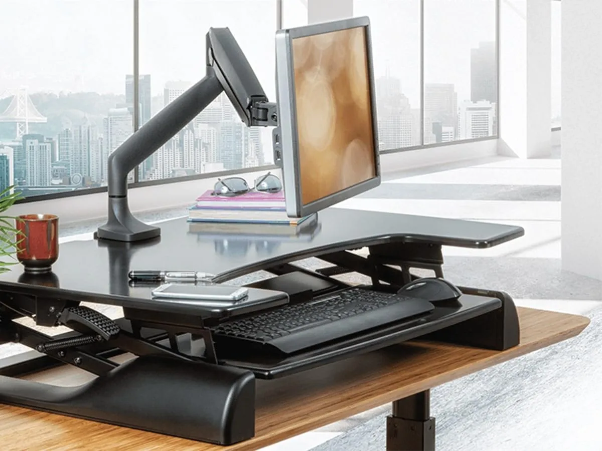 Monoprice Single Monitor Adjustable Gas Spring Desk Mount - Black, Supports Up to 34 inch Monitors, 19.8 LBS Display Weight