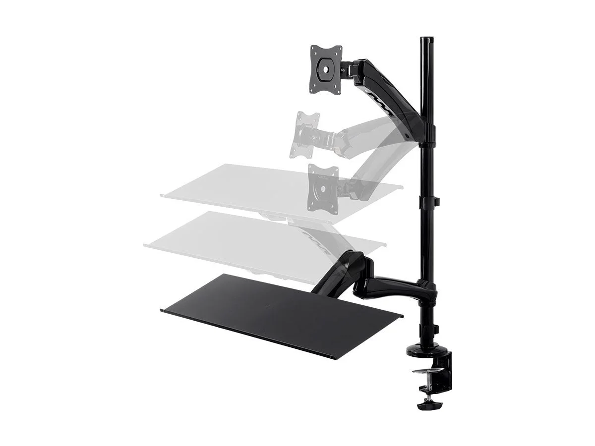Monoprice Articulating Gas Spring Sit Stand Monitor and Keyboard Workstation Mount - for Displays 13in to 26in