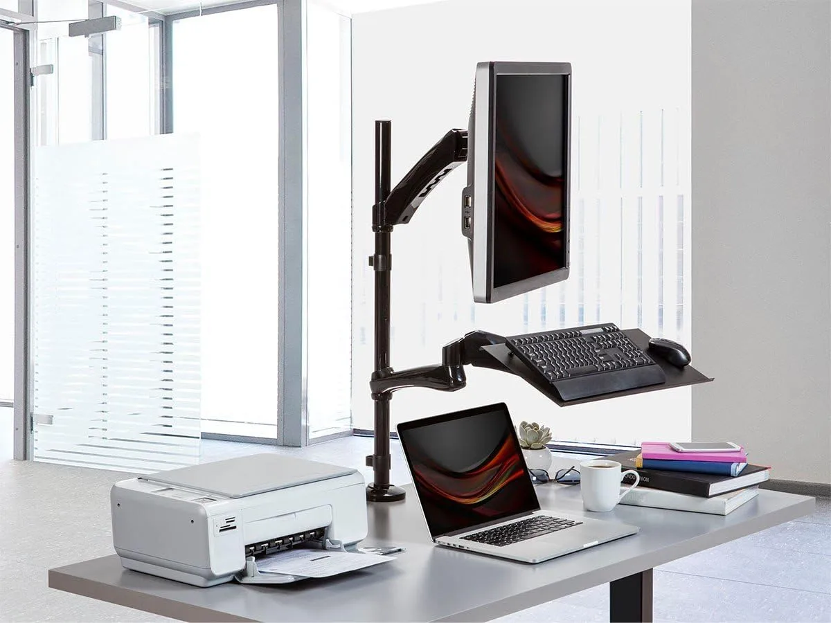 Monoprice Articulating Gas Spring Sit Stand Monitor and Keyboard Workstation Mount - for Displays 13in to 26in