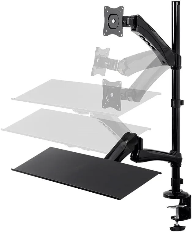 Monoprice Articulating Gas Spring Sit Stand Monitor and Keyboard Workstation Mount - for Displays 13in to 26in