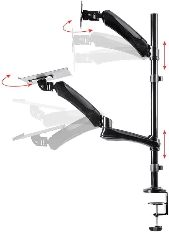 Monoprice Articulating Gas Spring Sit Stand Monitor and Keyboard Workstation Mount - for Displays 13in to 26in