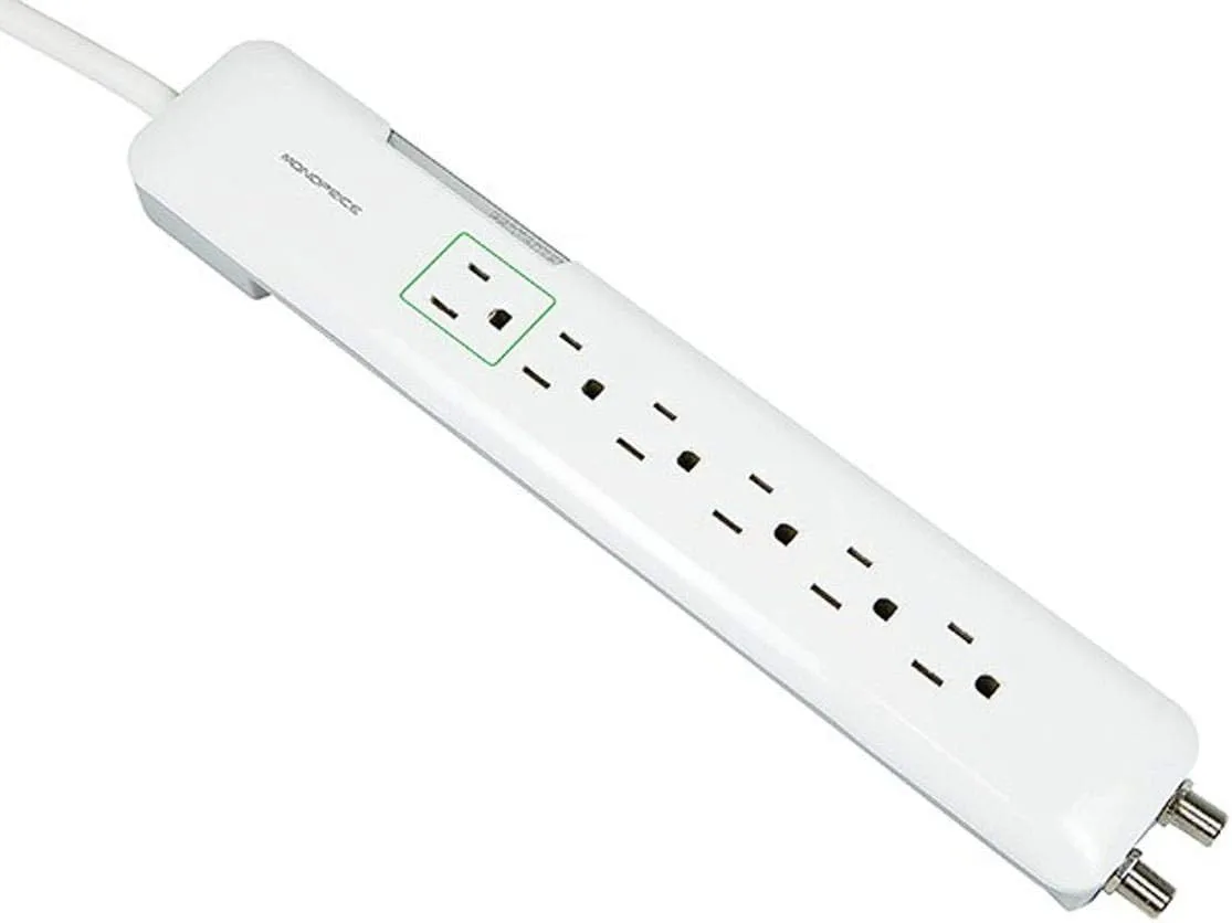 Monoprice Power & Surge - 6 Outlet Slim Surge Protector Power Strip With Coaxial Line Protection - 4 Feet
