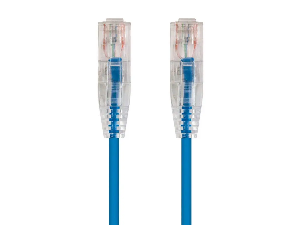 Monoprice Cat6 1ft Blue Component Level Patch Cable UTP 28AWG 550MHz Pure Bare Copper Snagless RJ45 SlimRun Series Ethernet