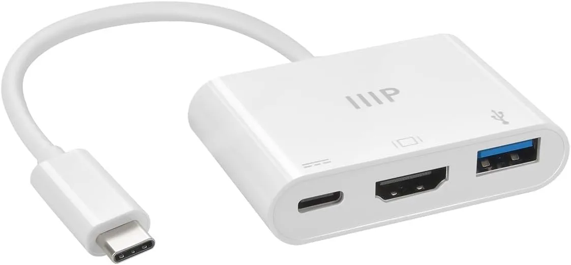 Monoprice 3-in-1 USB-C to HDMI Multiport Adapter - Compact and Portable, True Plug-n-Play
