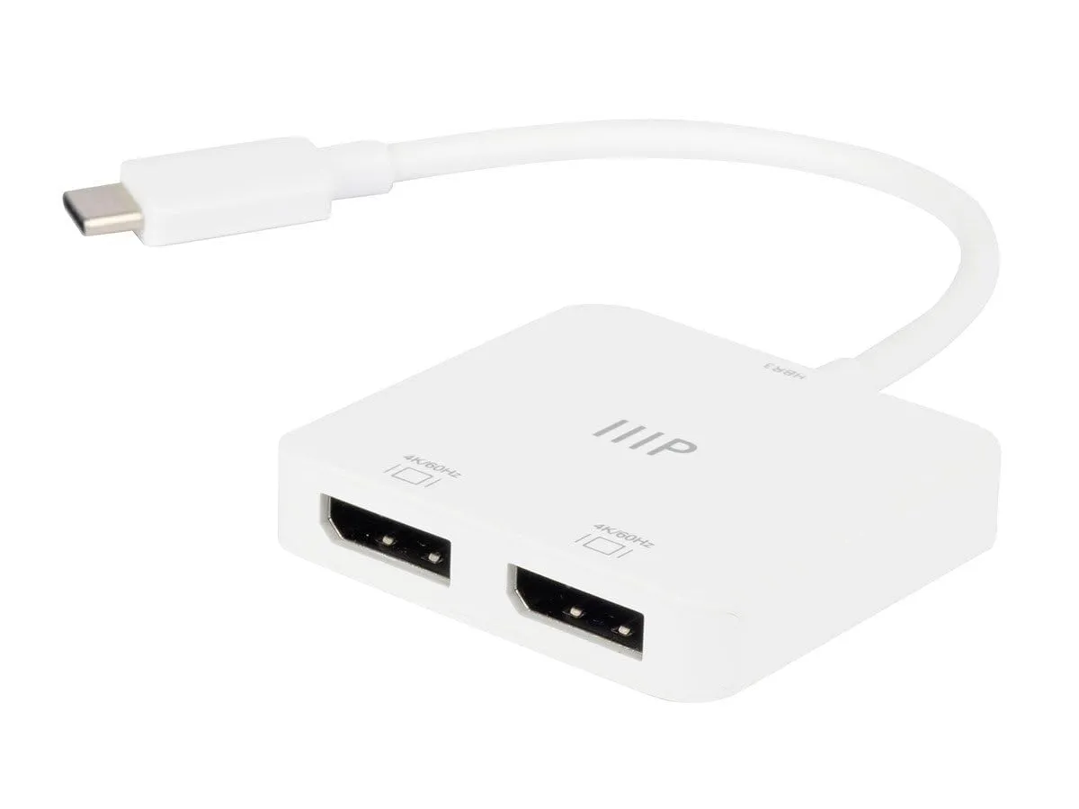Monoprice USB-C to Dual 4K DisplayPort Adapter (Dual 4K@60Hz) HDR, Supports MST, SST, and Mirror Modes, Portable