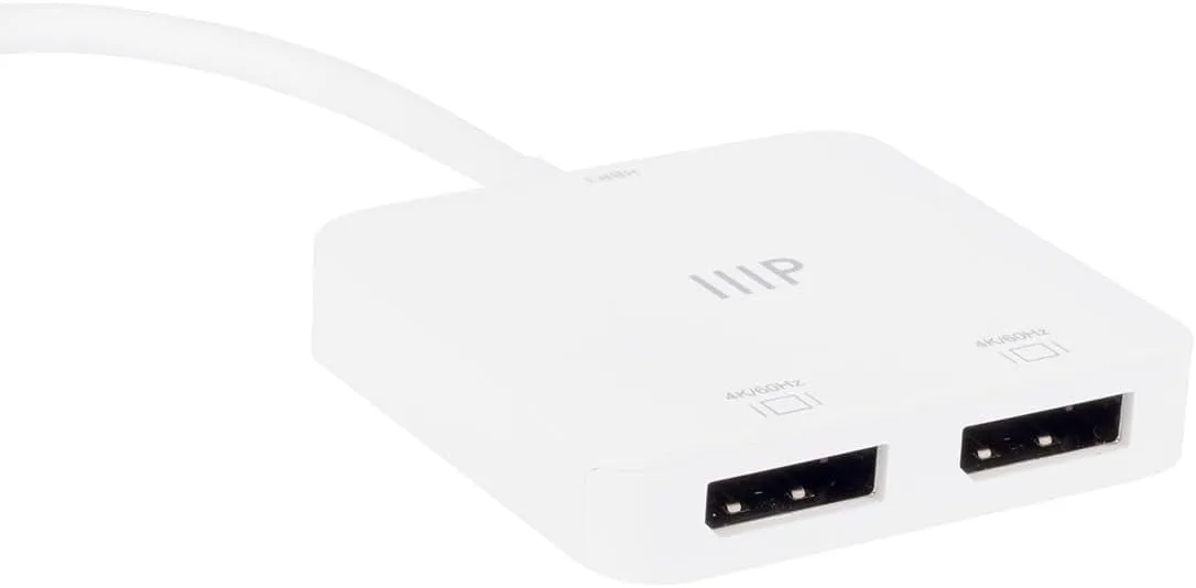 Monoprice USB-C to Dual 4K DisplayPort Adapter (Dual 4K@60Hz) HDR, Supports MST, SST, and Mirror Modes, Portable